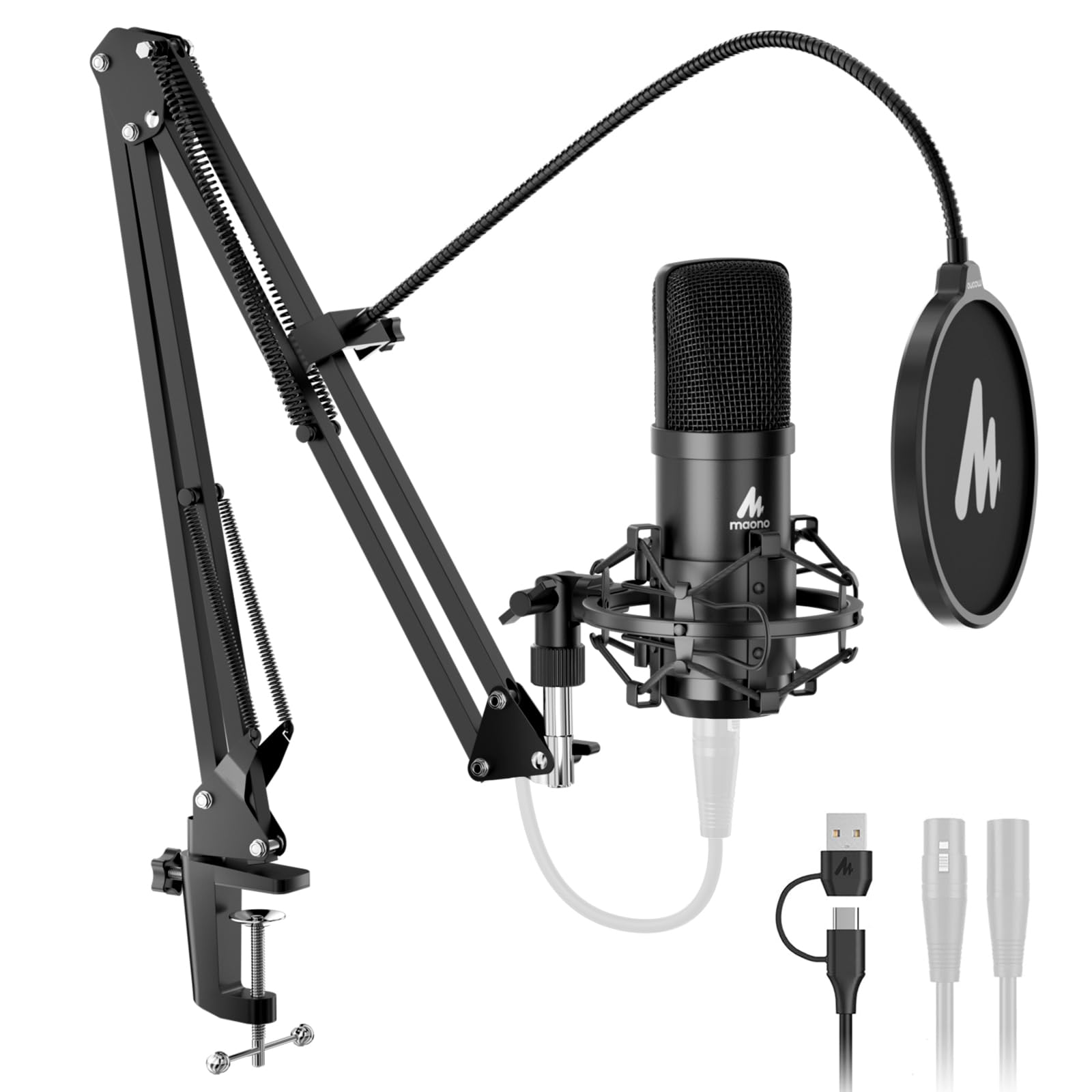 USB Microphone, MAONO 192KHZ/24Bit Plug & Play PC Computer Podcast Condenser Cardioid Metal Mic Kit with Professional Sound Chipset for Recording, Gaming, Singing, YouTube (AU-A04)