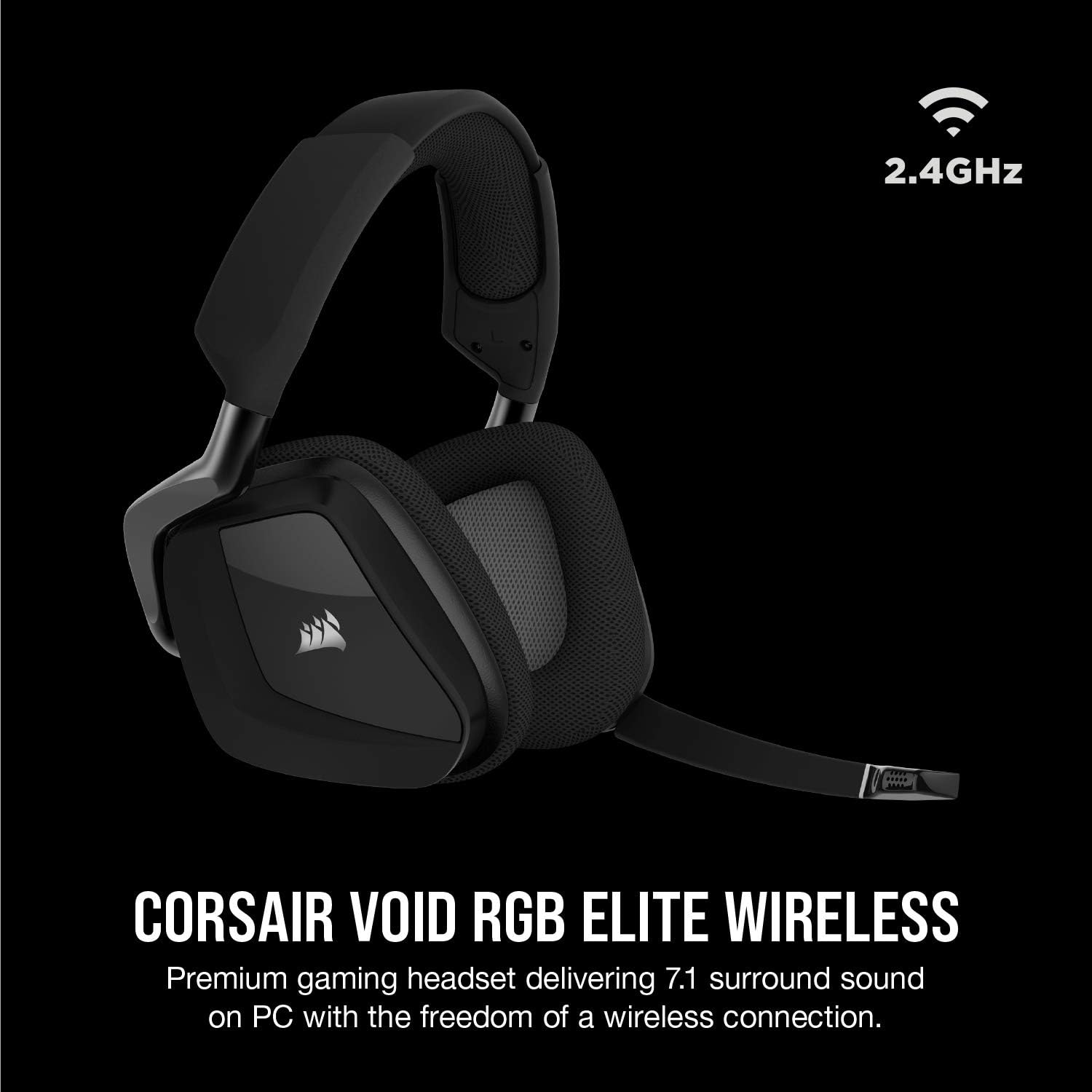 Corsair Void RGB Elite Wireless Gaming Headset – 7.1 Surround Sound – Omni-Directional Microphone – Microfiber Mesh Earpads – Up to 40ft Range – iCUE Compatible – PC, Mac, PS5, PS4 – Carbon