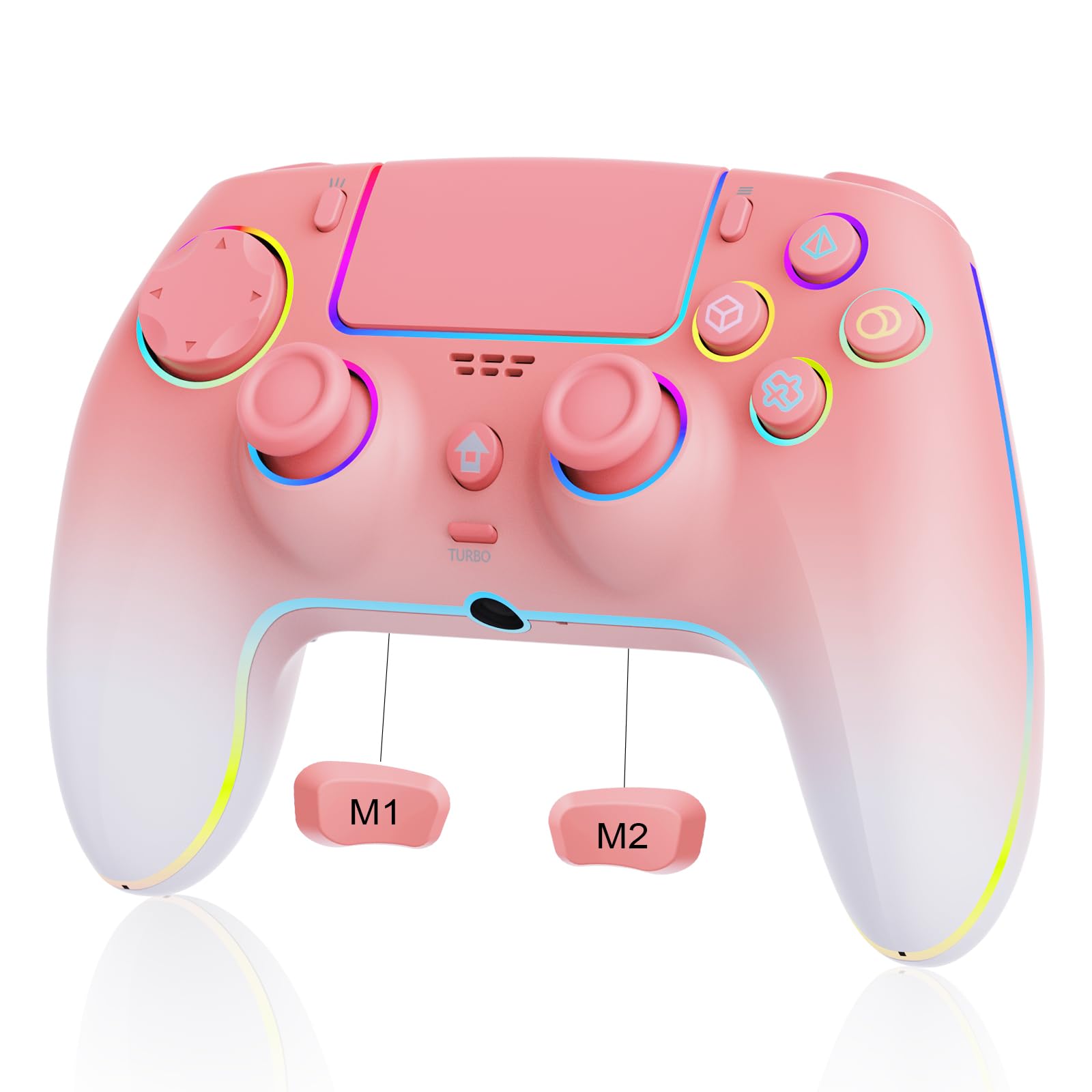 Wireless Controller for PS5 Pro/PlayStation-5/PC/Mac/Steam Deck with Hall Effect joystick trigger/Back Paddles/Cool RGB/TURBO/headphone Jack - Built-in Speakers Support P-S5 Console Audio (Snow White)
