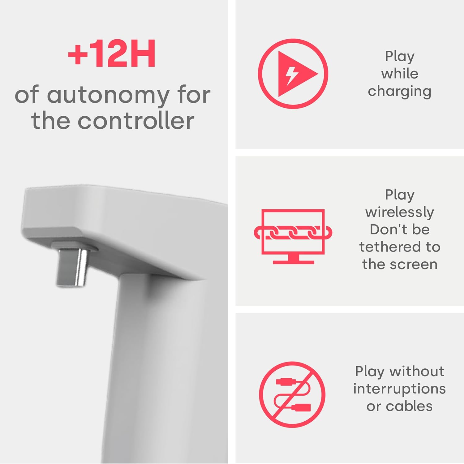 Remotto5 - Wireless Charger for PS5 Controller, Portable Battery for DualSense, Play While Charging, +12 Hours of Battery Life, PS5 Accessory