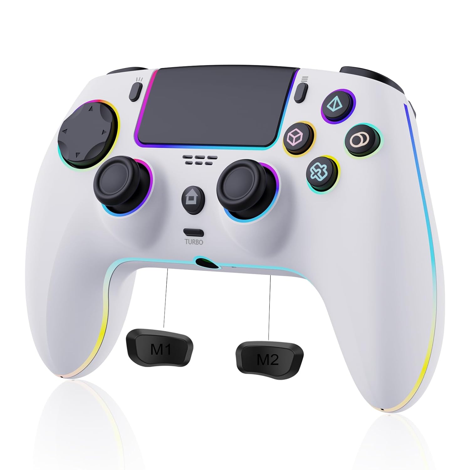 Wireless Controller for PS5 Pro/PlayStation-5/PC/Mac/Steam Deck with Hall Effect joystick trigger/Back Paddles/Cool RGB/TURBO/headphone Jack - Built-in Speakers Support P-S5 Console Audio (Snow White)