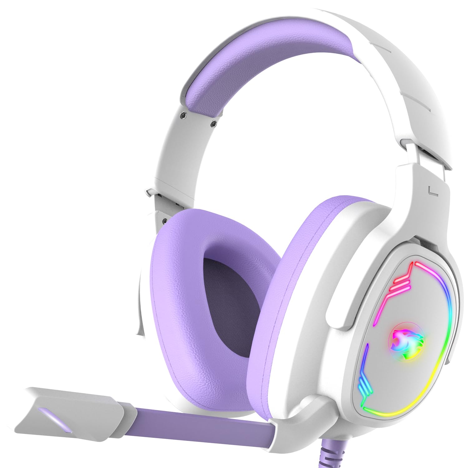 Gaming Headset for PC/PS4/PS5/Xbox One/Switch, Stereo Surround Sound Gaming Headphones with Noise Canceling Flexible Mic, Computer Headset with 3.5mm Jack & RGB Light (Pink)