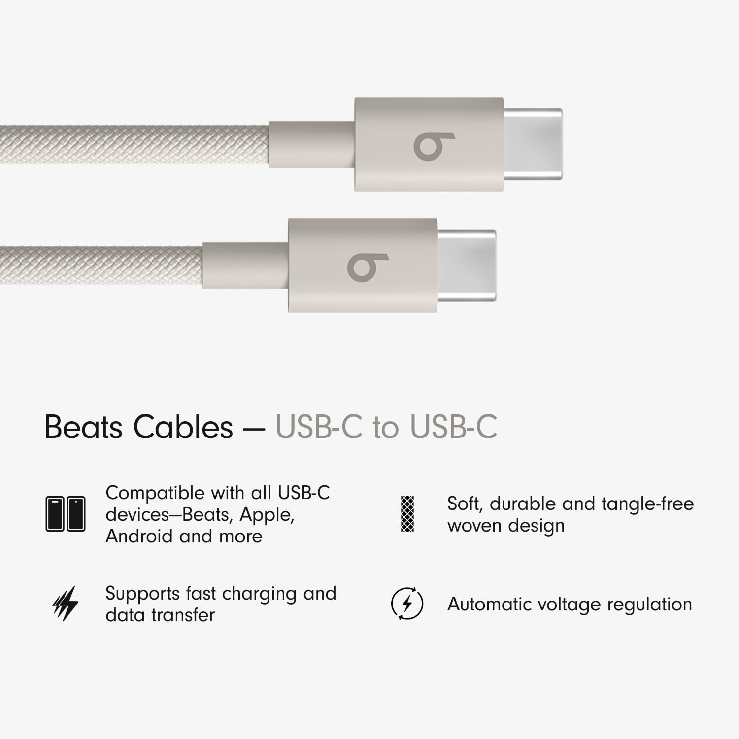 Beats USB-C to USB-C Woven Cable Fast Charging Durable/Tangle-Free Compatible Charger for Apple & Android Devices (1.5 m, 5 ft) - Surge Stone