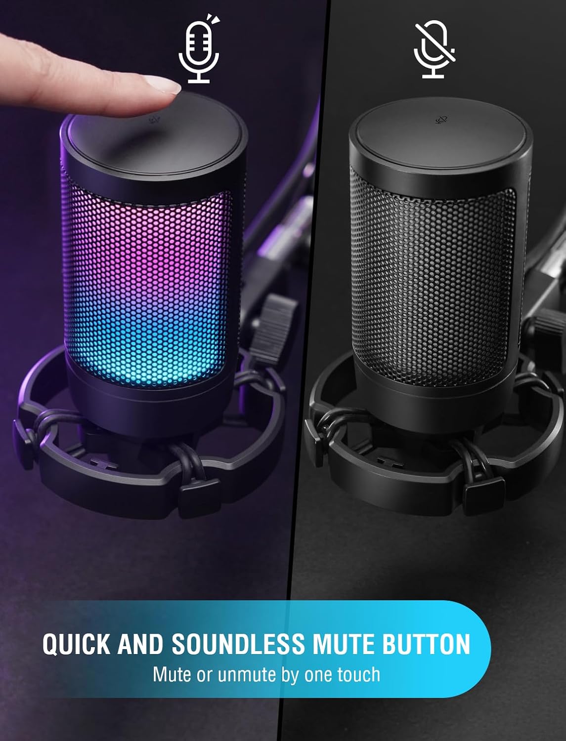 FIFINE Gaming USB Microphone for PC PS5, Condenser Mic with Quick Mute, RGB Indicator, Tripod Stand, Pop Filter, Shock Mount, Gain Control for Streaming Discord Twitch Podcasts Videos- AmpliGame