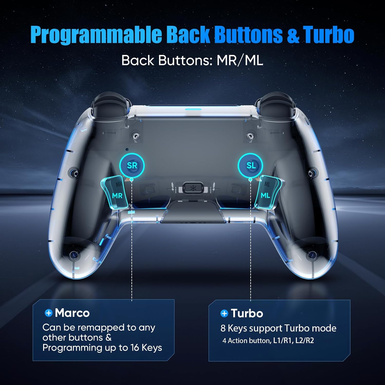 BETMI Wireless Controller for PS5, Pro/Slim/MAC/Steam Deck/PC, Hall Effect Joystick, 2 Vibration, Marco/Turbo, 3.5mm Jack, 6-Axis, Mute, LED Gamepad with Speaker (4 Lighting Effects, 9 Light Colors)