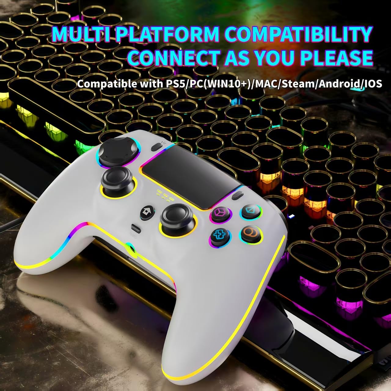Wireless Controller for PS5 Pro/PlayStation-5/PC/Mac/Steam Deck with Hall Effect joystick trigger/Back Paddles/Cool RGB/TURBO/headphone Jack - Built-in Speakers Support P-S5 Console Audio (Snow White)