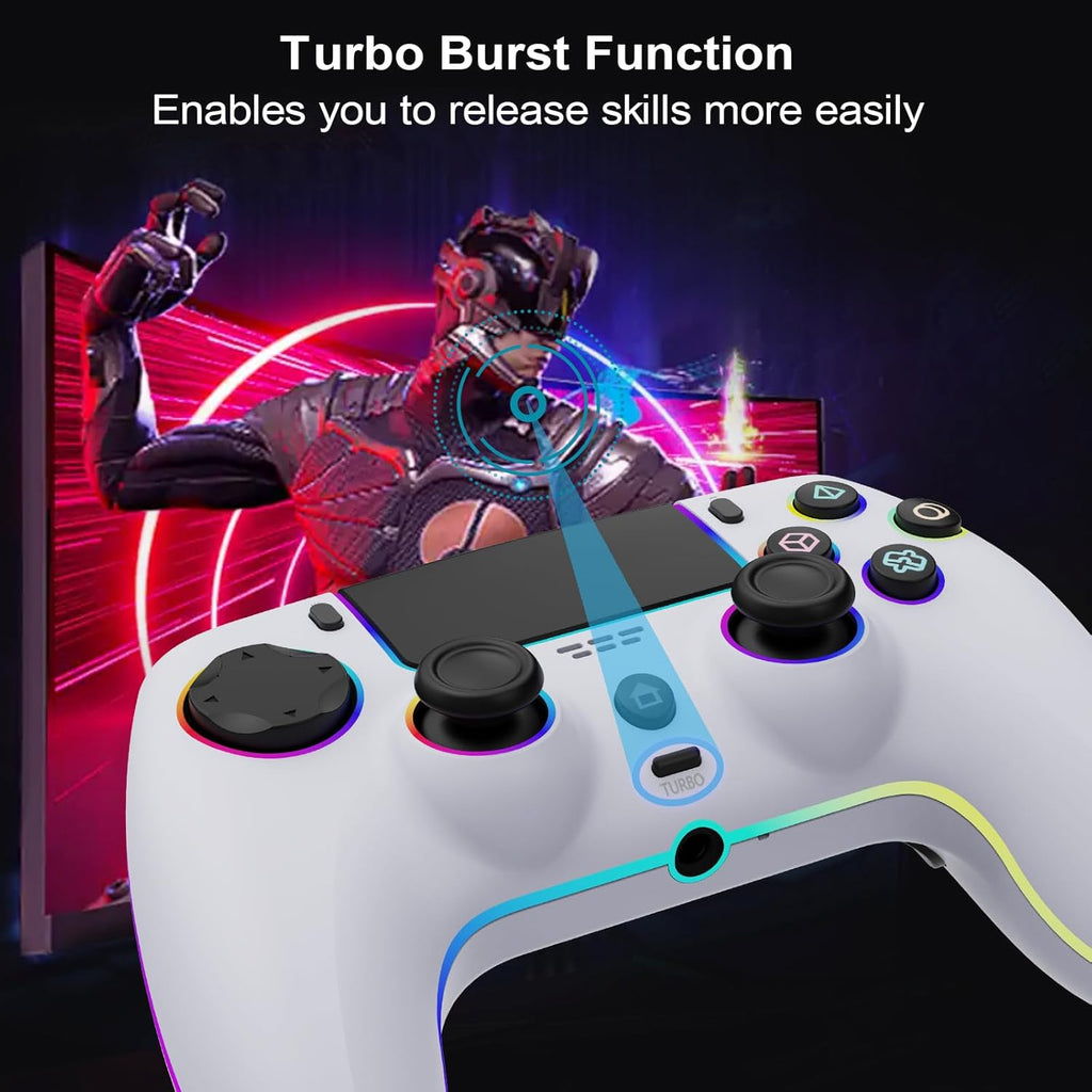 Wireless Controller for PS5 Pro/PlayStation-5/PC/Mac/Steam Deck with Hall Effect joystick trigger/Back Paddles/Cool RGB/TURBO/headphone Jack - Built-in Speakers Support P-S5 Console Audio (Snow White)