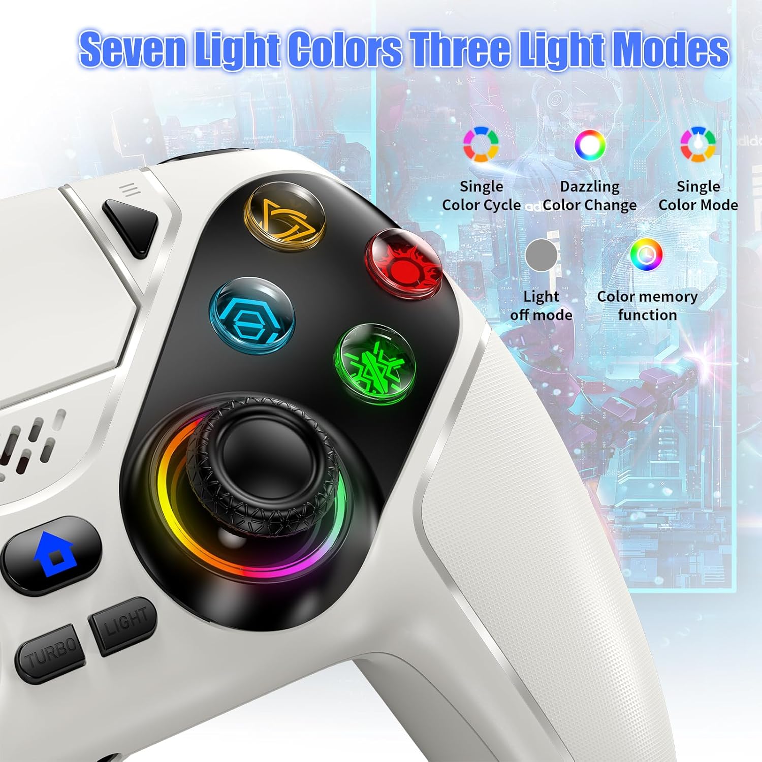 Gamrombo LED Wireless Controller for PS5, Compatible with PS5 Pro/Slim/PC, Dual Vibration, Macro/Turbo Function, 3.5mm Audio Jack, 6-Axis Motion Contro Gamepad with Speaker(White)