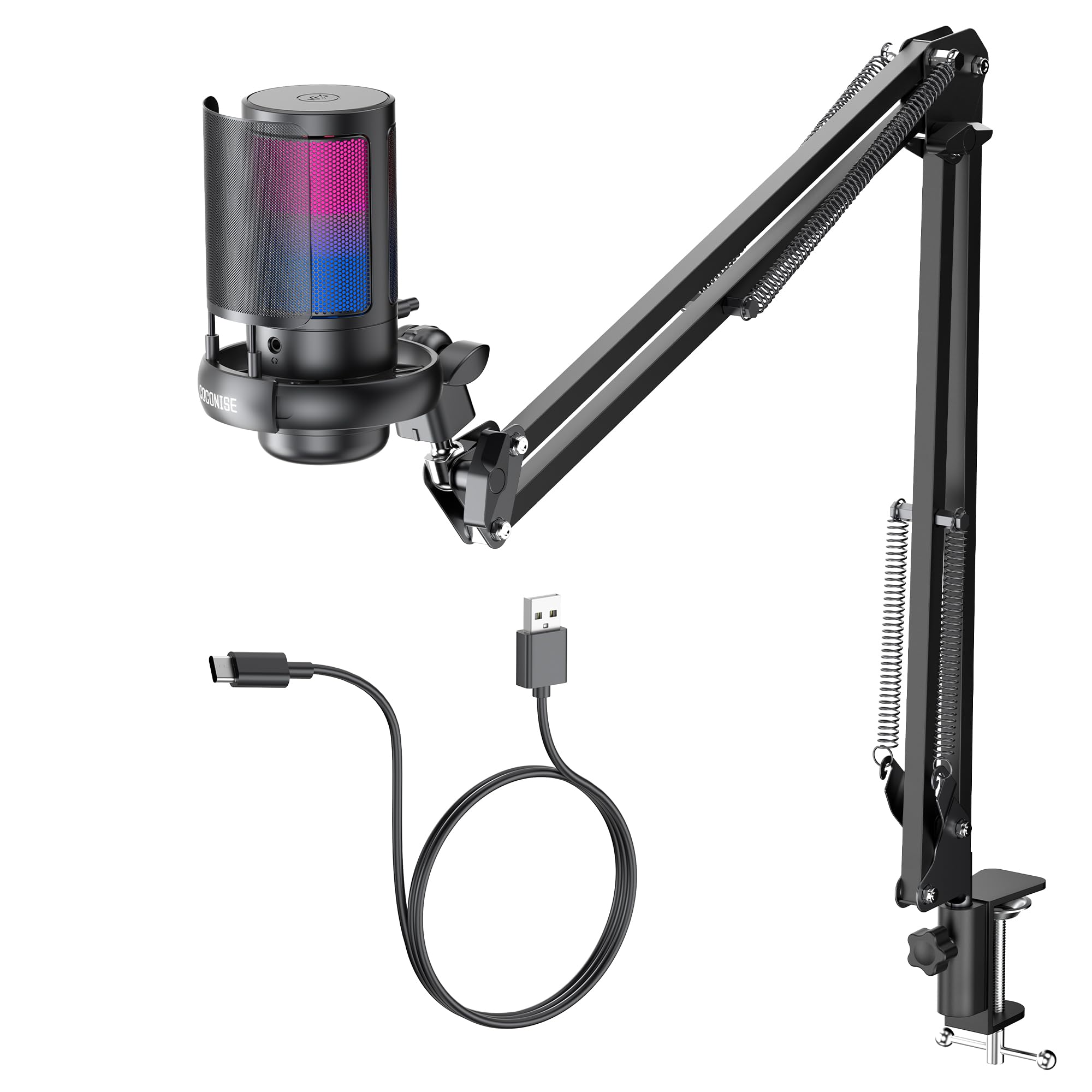 Gaming Microphone for PC: USB Mic for Podcasts Videos & Streaming - Condenser Mic with Quick Mute & Pop Filter - RGB Microphone Gift for Gamer boys - Compatible with PS4/5 & Computer & Laptop