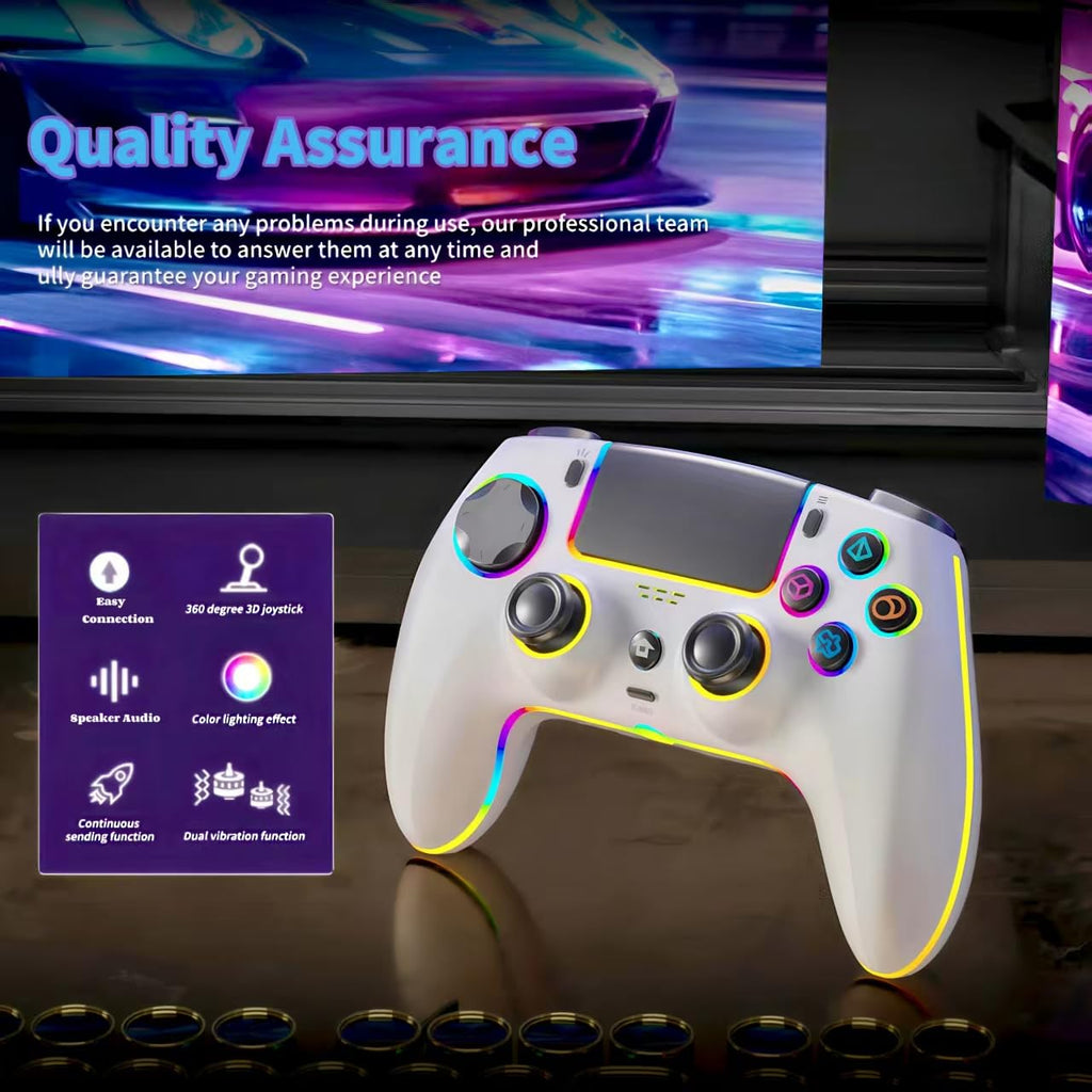 Wireless Controller for PS5 Pro/PlayStation-5/PC/Mac/Steam Deck with Hall Effect joystick trigger/Back Paddles/Cool RGB/TURBO/headphone Jack - Built-in Speakers Support P-S5 Console Audio (Snow White)