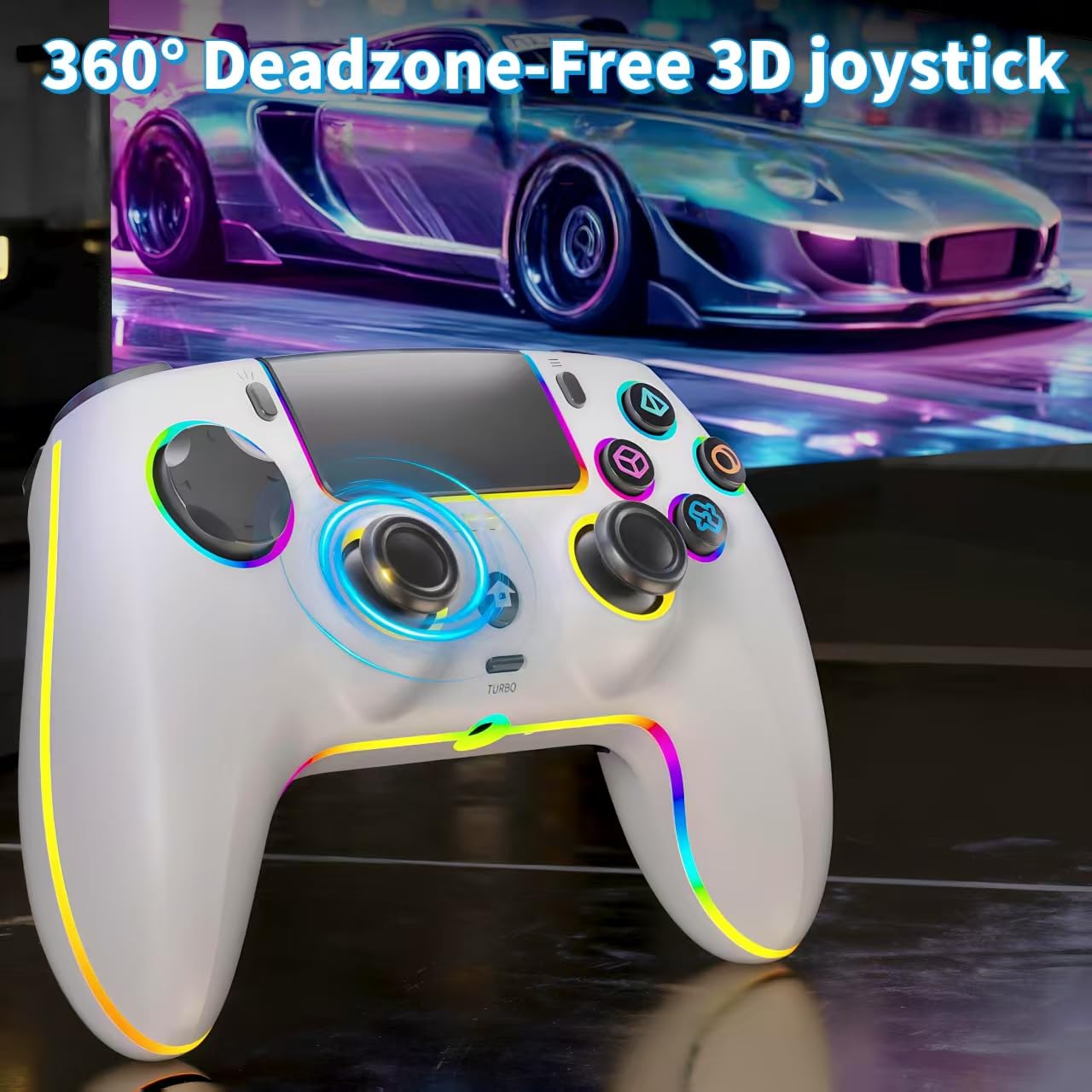 Wireless Controller for PS5 Pro/PlayStation-5/PC/Mac/Steam Deck with Hall Effect joystick trigger/Back Paddles/Cool RGB/TURBO/headphone Jack - Built-in Speakers Support P-S5 Console Audio (Snow White)