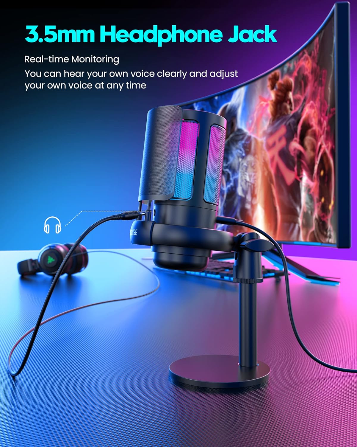 Gaming Microphone for PC: USB Mic for Podcasts Videos & Streaming - Condenser Mic with Quick Mute & Pop Filter - RGB Microphone Gift for Gamer boys - Compatible with PS4/5 & Computer & Laptop