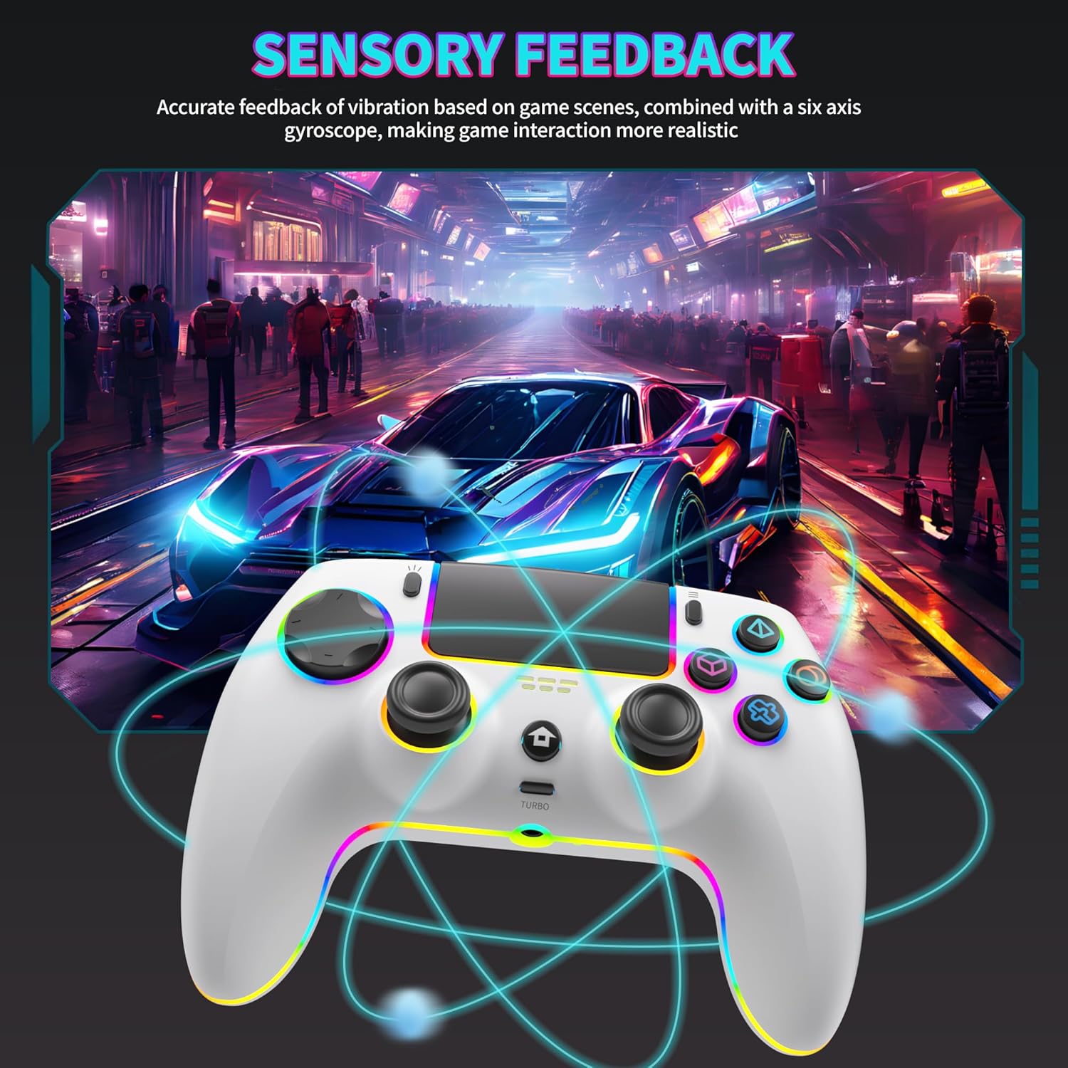 Wireless Controller for PS5 Pro/PlayStation-5/PC/Mac/Steam Deck with Hall Effect joystick trigger/Back Paddles/Cool RGB/TURBO/headphone Jack - Built-in Speakers Support P-S5 Console Audio (Snow White)